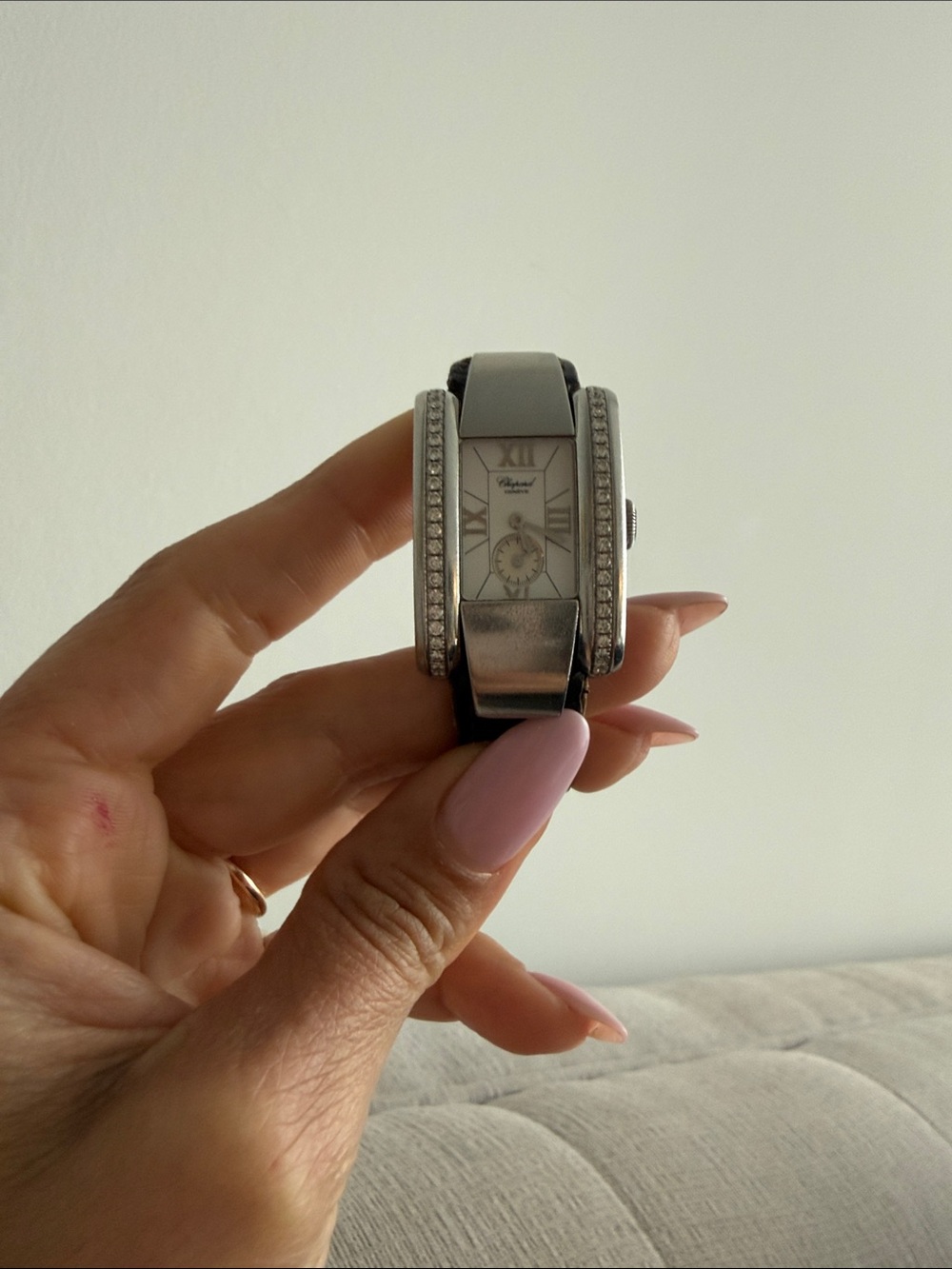 Chopard Women's Watch in Black and Silver with Diamond Bezel